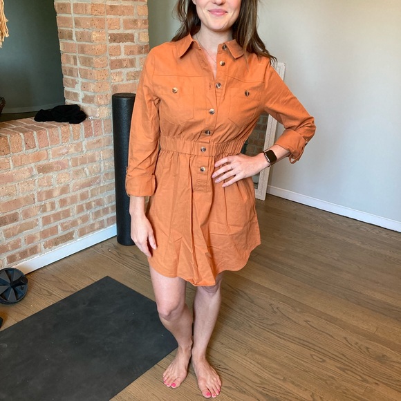 Pink Lily: Women's Orange Button-Up Dress - Picture 1 of 8